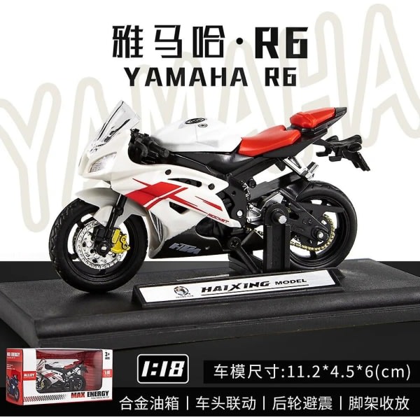 1:18 Yamaha R6 Motorcykel High Simulation Pressgjuten metalllegering modellbilkollektion Barnleksakspresenter M21 [DB] Vit Med låda