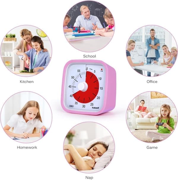 Visuell Timer 60 Minutter for Klasserom og Barn, Justerbar Volum, 10x10 cm