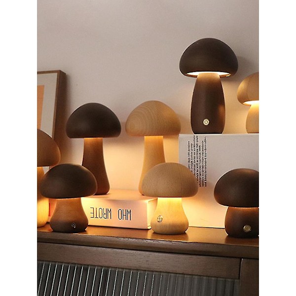 Svamplampe Oppladbar Bærbar Nattlampe - Trelampe Sovelampe Nattbordslampe Coffee