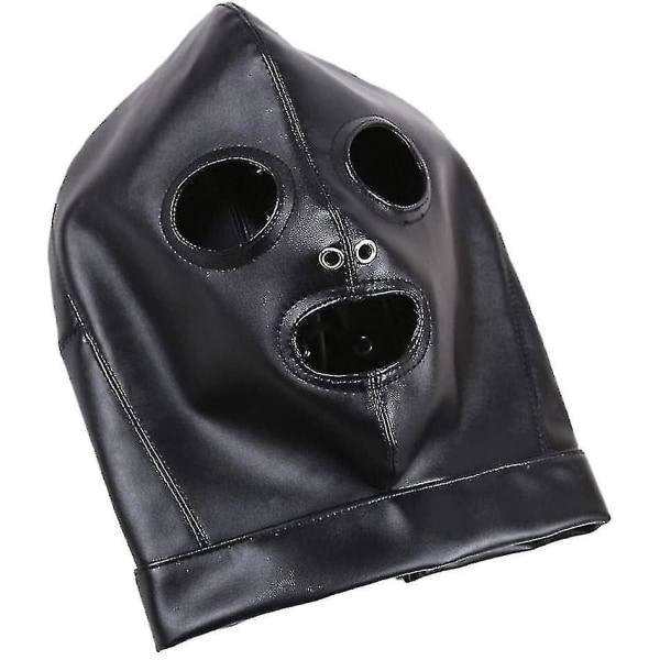 Läder Huva Mask Öppen mun Ögon Full Face Cover Kostym Återhållningsleksaker