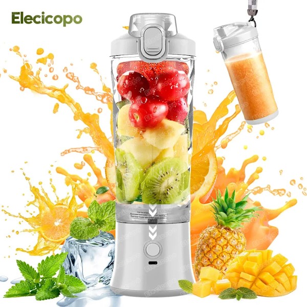 QU.Bærbar blender mixer 600ML Elektrisk Juicer Frugt Mini Blender 6 Blade Til Shakes og Smoothies Juicer Sport Udendørs Rejse