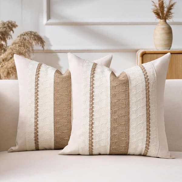 Boho Dekorativa Kuddfodral Set om 2, Texturerade Vävd Bomull Linne Kuddfodral för Soffa Sovrum Vardagsrum, Brun 40 x 40 cm