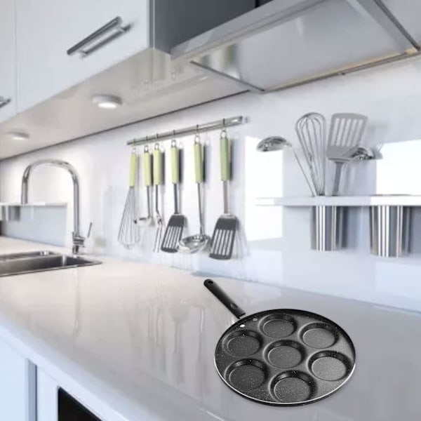 \"QD\" Pandekagepande, Blinispande med 7 huller Mini-crepepande Non-stick Stegte æg Stegepande Mini-pandekagemaskine