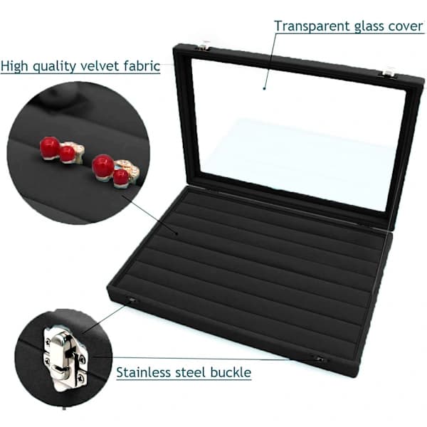 QD-Ringbox Smyckesförvaring Sammet Display Smyckeskrin Med 7 Fack