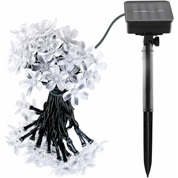 QU-Utendørs solcellelysslynge, mr.twinklelight 6,5m 50 LED LYS BLOMSTERLYS MED 2 lysmoduser for jul, trær, hage, terrasse, A