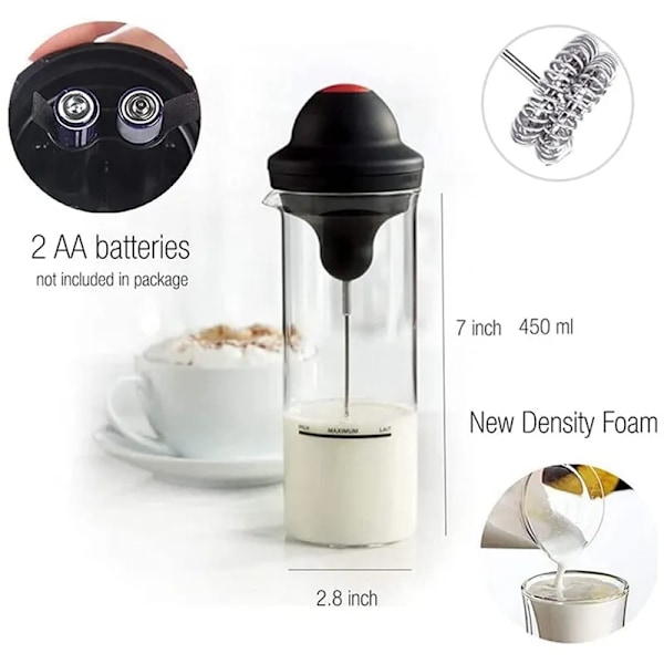 QU.HOT SALE Elektrisk Melkeskummer, Kaffeskummer, 16 stk Kaffemaler, Visp Batteri Skummaskin For Kaffe, Latte, Cappuccino 450Ml