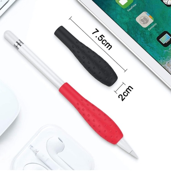 [QD] 2 stk Silikonetui kompatible med Apple Pencil - Kort Svart+Rød