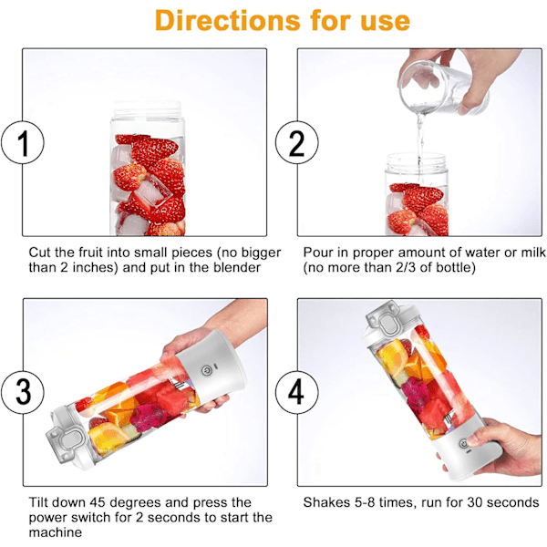 QU.Bärbar Blender 600ML Elektrisk Juicepress Fruktmixare 4000mAh USB Uppladdningsbar Smoothie Mini Blender Personlig Juicepress Färgrik Mugg