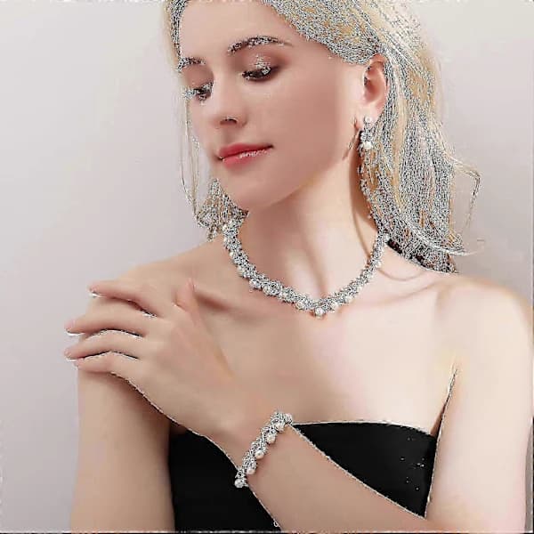 Perlekjede for kvinner, rund imitert perlechoker for Gatsby-fest Cs