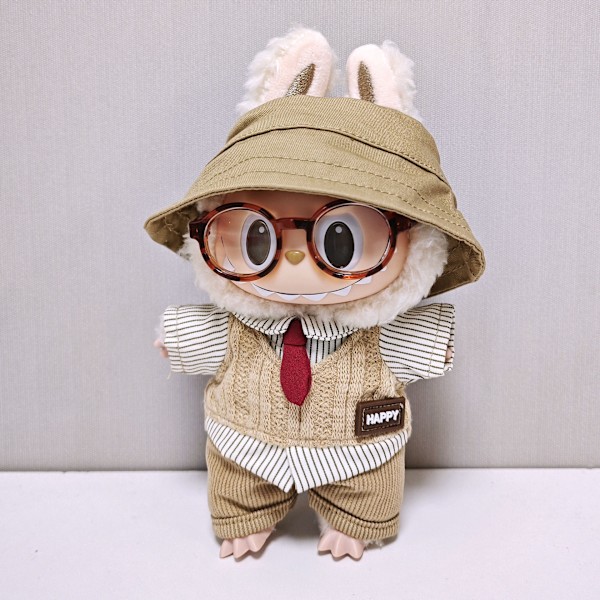 /QU/Labubu Kläder Lämpliga för En Två Tre Generationer Labubu att Bära (endast kläder, exklusive dockor) Top pants hat leopard frame glasses