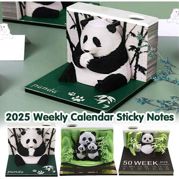[QD] 3D Anteckningsblock 2025 Klockkalender, Kreativ Skrivbordskalender DIY Anteckningsblock, Panda 3D Kalender Rivpapper Snidat Anteckningsblock