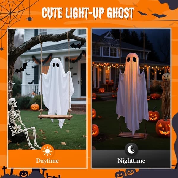 Halloween Outdoor Decorations - Large Hanging Swinging Ghost Decor with Remote Control - 5 Ft