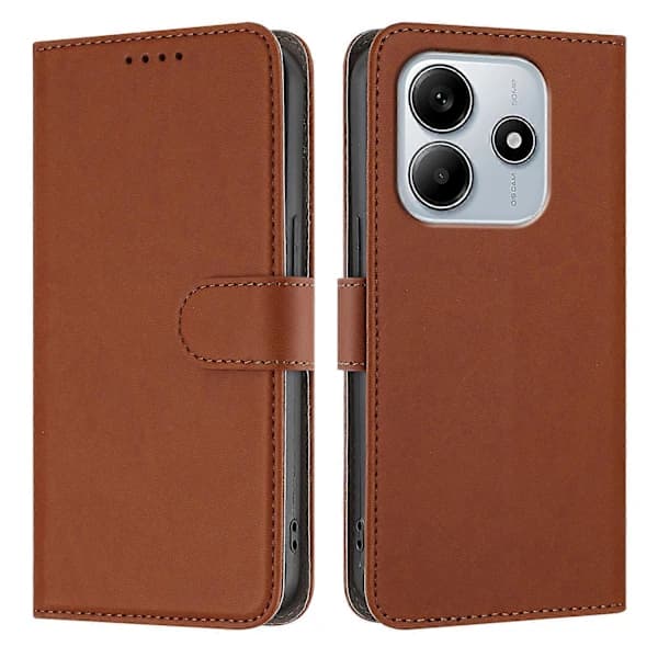 TKdaddy Enfärgat plånboksfodral i läder för Xiaomi Redmi Note 14 4G (163,25 mm) Kaffe