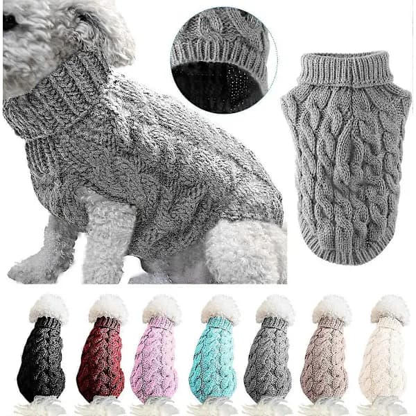 1 st Stickad Hundtröja med Polokrage Vintervarm Tjock Pullover Stickad Tröja Virkad Tröja Kläder