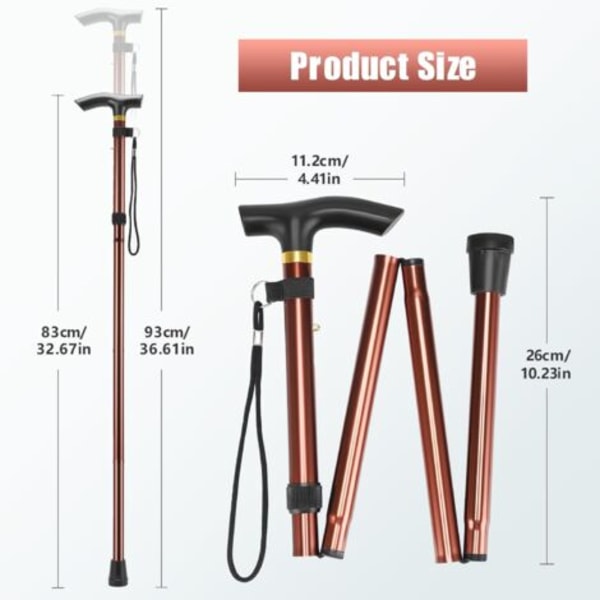 QQU-4-Vikbar Käpp Justerbar Lättvikt Aluminium Metall Vikbar Käpp Halkfri Unisex Käpp för Vandring Trekking Resor