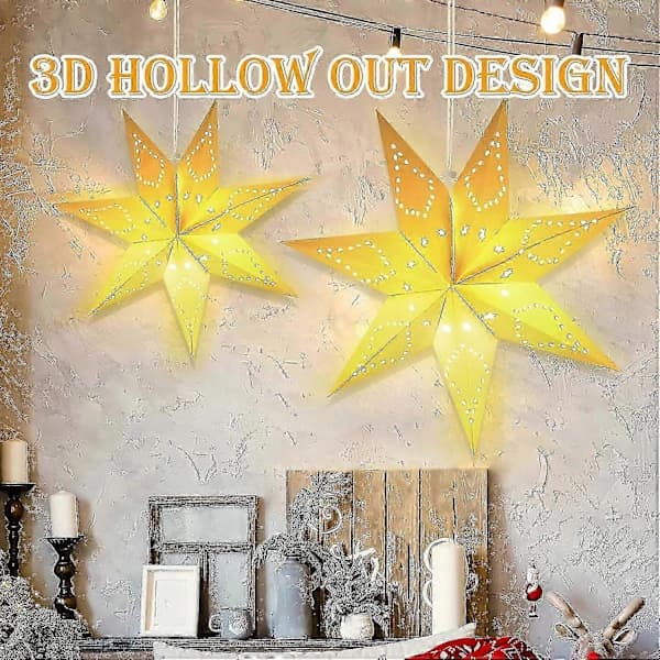 LED Paper Star Lighted for Hanging, 2-Pack 3D Christmas Star Lighted, 45 cm