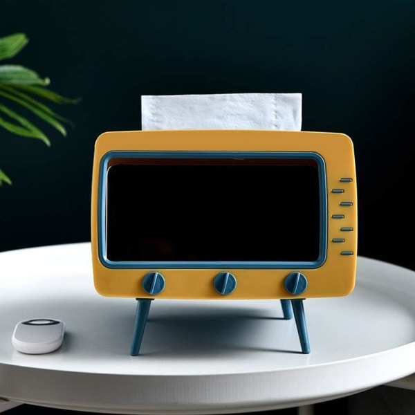 [QD] Serviettholder, oppbevaringsboks for våtservietter, sklisikker avtakbar TV-form, kan inneholde mobiltelefon, brukes på hjemmekontor (blå)