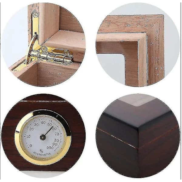 Handgjord cigarrhumidor, cigarrlåda i cederträ med luftfuktare och hygrometer, glasfönster