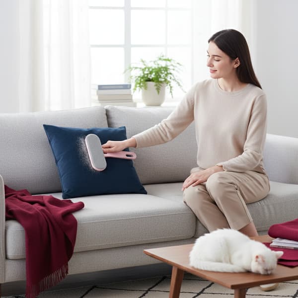 Fjernerbørste til kæledyrshår, dobbeltsidet fnugfjerner til katte- og hundehår, til tæpper, sofaer, senge, lyserød