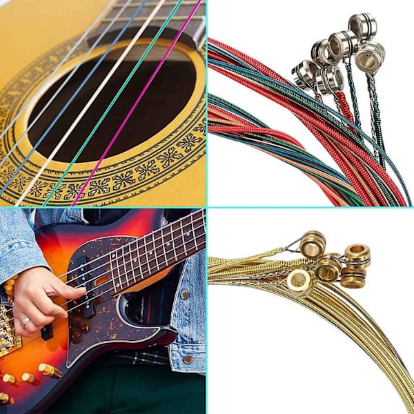 65-delars gitarrtillbehörssats med gitarrsträngar, stämmare, capo, plektrum, plektrumhållare, tummefingerplock {} Som visas
