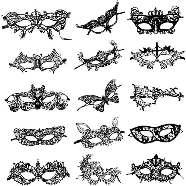 QU)15-pack venetiansk maskerad spetsmask sexig spets svart halv ansikte