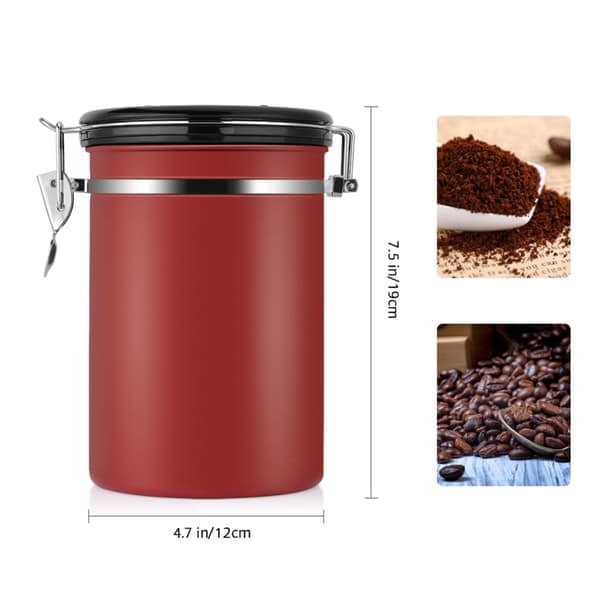 Kaffebeholder Stor Lufttæt Rustfrit Stål Sort Køkkenopbevaringsbeholder (Rød 1,8L)