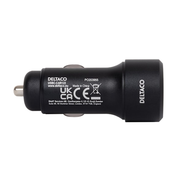 USB-billaddare, 1xUSB-A 18W, 1xUSB-C PD 20W, totalt 38W, svart