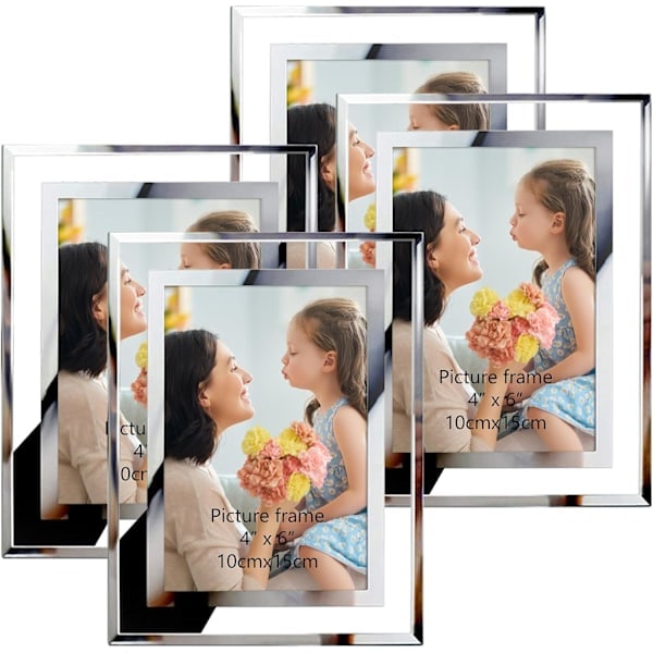 [QD] 4-pack Fotoramar, 4x6 Tavelramar med Silverfärgat Spegelglas, Multifunktionella Fotoramar för Bordsvisning