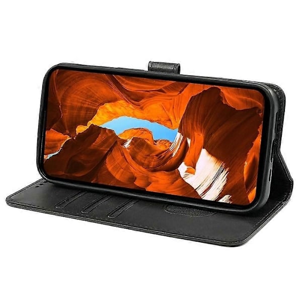 QD-Kompatibelt med Nothing Phone (3a) Cover Kalveskindsstruktur Læder Stativ Bogstil Mobilcover - Rød Sort