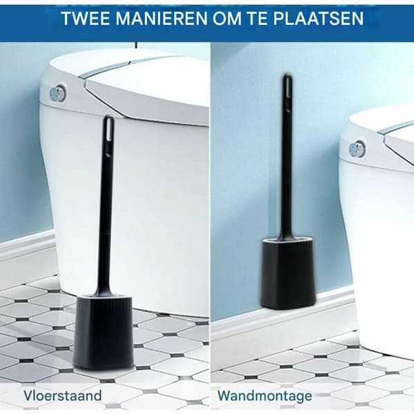 Toiletbørste, silikone, vægmonterbar, med hurtigtørrende base, til badeværelse, sort