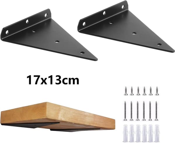 2-pak Hyldeknægte, Usynlige, 1,4x13x2,3cm, Sort, Kraftige Flydende Hyldesupport