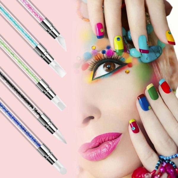 5 st Nagel Silikonpenna - Puder + Svart + Blå + Grön + Lila Makeup