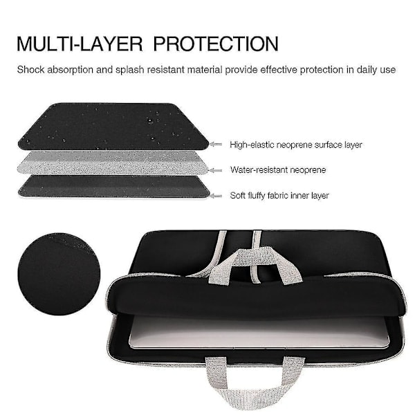 [QD] Vanntett Laptopveske 13x9,1 Tommer med Glidelåslomme for Macbook Samsung Chromebook Hp Acer Lenovo - Svart