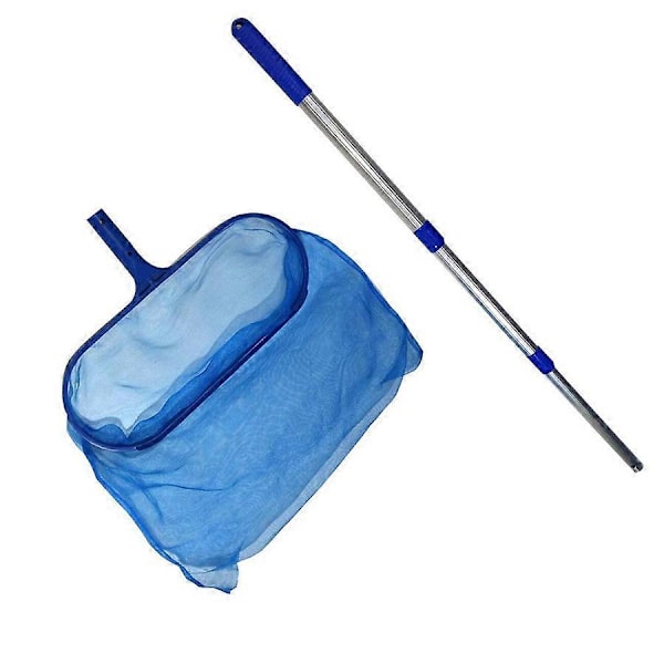 Svømme Skimmer Net med Justerbar Teleskopstang Dyb Pose Net Vandoverflade Affaldsrensningsnet_FO Silver  Blue