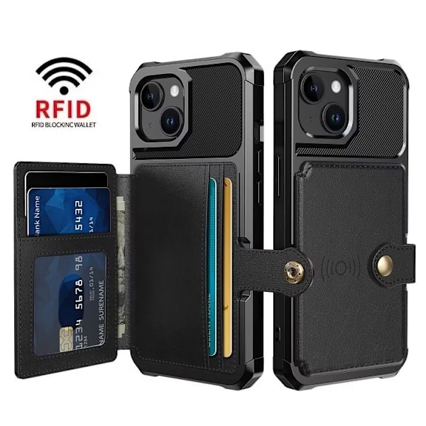 iPhone 13 - Skal med Magnetisk Plånbok RFID Svart_QUU Black