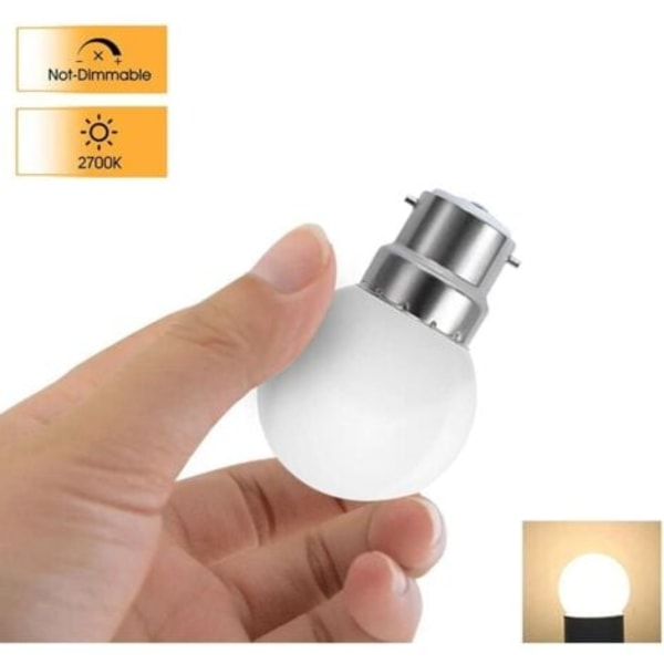 QU/Pakkaus 10 kpl B22 G45 LED-lamppuja, lämmin valkoinen 3500K, 3W G45, 180lm, matta polykarbonaattikotelo, ei himmennettävä [Energialuokka G] -DPZO