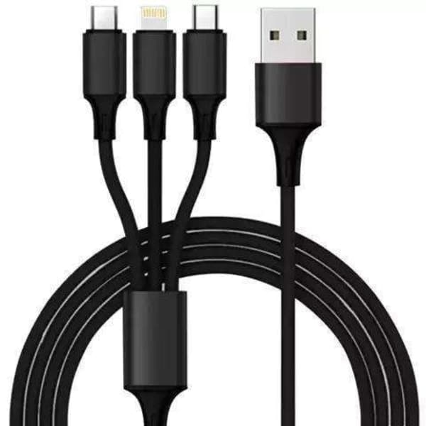 \"QD\" 3-i-1 Micro USB / Lightning / USB Type-C USB-kabel Sort