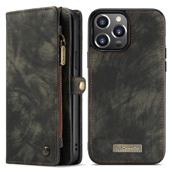 \"QD\"CASEME iPhone 13 Pro Retro Plånboksfodral - Svart