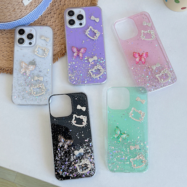 QU/3D Bling Diamant Fjäril Mobilskal för iPhone 16 15 14 13 12 11 Pro Max XS 8 7 Plus - Stilfullt Tjejskal Black For iPhone12 pro max