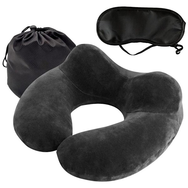 Matkapaketti 3-in-1 - Ilmatäytteinen niskatyyny & unimaski Black Svart