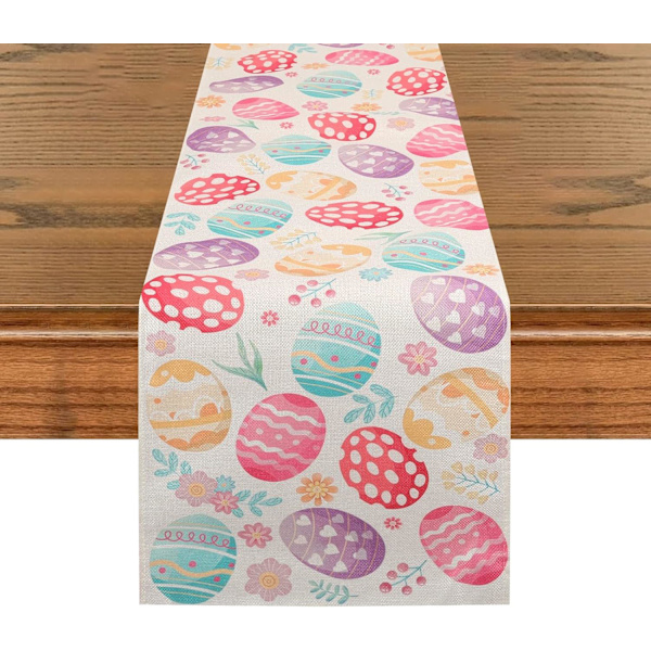 Easter Egg Table Runner, Easter Decoration, Easter Tablecloth, 72 Inches Long, Cute Spring Holiday Kitchen Farmhouse Style Table Runner