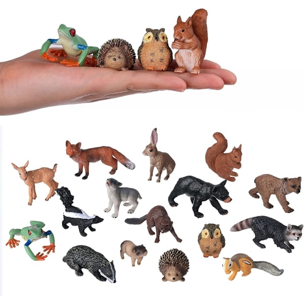 \"QD\" Dyrefigurer for barn, 16 stk. realistiske skogsdyr, figurer, pedagogiske leker for vitenskapsprosjekter, kakefestdekorasjon