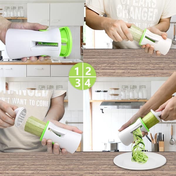 Grønnsaksspiralizer med 3 utskiftbare blader og fingerbeskyttelse for gulrot, agurk, squash, hvit grønn