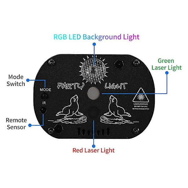 DJ Disco Scenelys, LED Lydaktivert Lys RGB Flash Strobe Projektor med Fjernkontroll