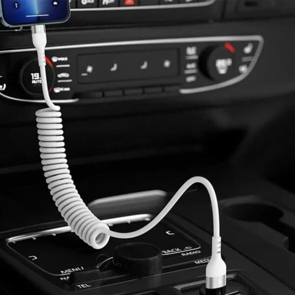 USB Lightning Spiralkabel 3A Snabbladdning 1,5m Vit_qq