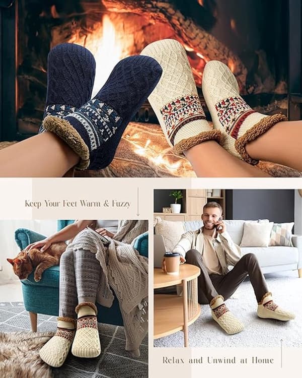 Varma halkfria toffelsockor med plyschfoder och elastisk ankelmudd för män och kvinnor inomhusbruk storlek 46 49 beige