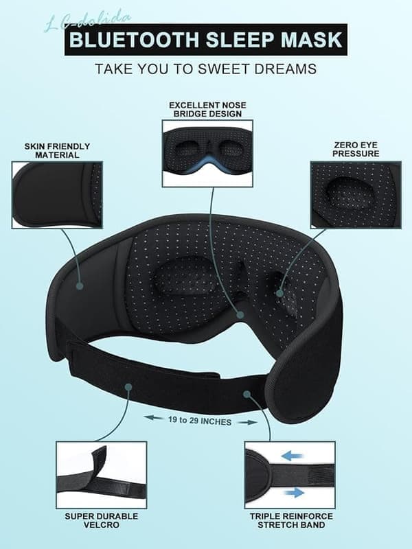 Trådløs 3D Søvnmaske med Bluetooth Hovedtelefoner & Musik, Sovende Hovedtelefoner for Bedre Søvn