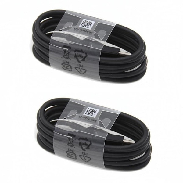 QD-2 stk Samsung Original 1.2m Ekstra Lang USB-C Kabel / Lader Svart