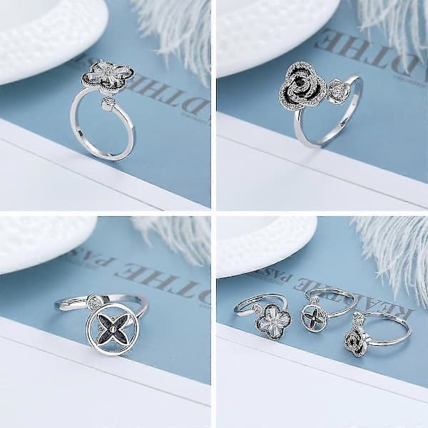 Anti-Anxiety Rings Adjustable Open Rings Flower-Shaped Rings with Zircon B B