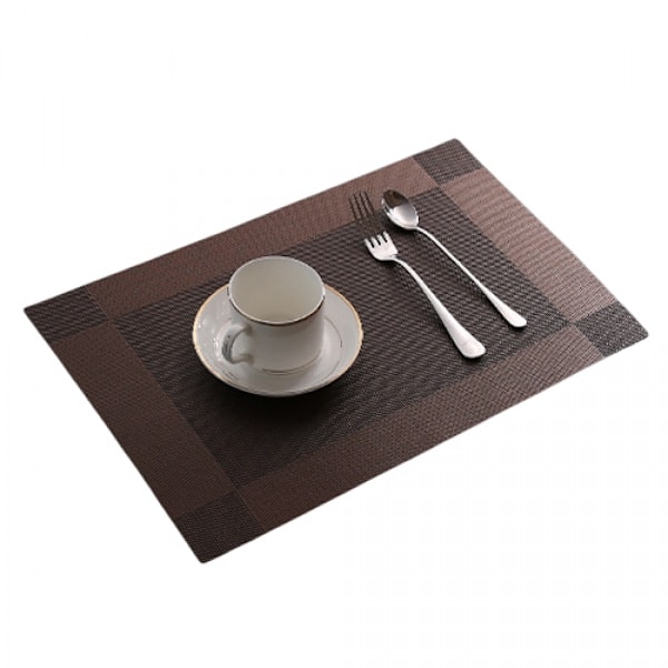QD-Bordsunderlägg Set om 6 för Matsal, Fläckbeständiga, Tvättbara PVC Köksunderlägg, Vävd Vinyl, Lättorkad Bordsduk (kaffe)